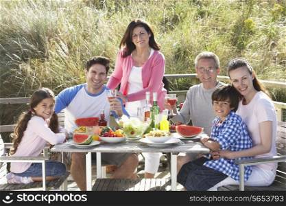 Multi Generation Family Having Outdoor Barbeque