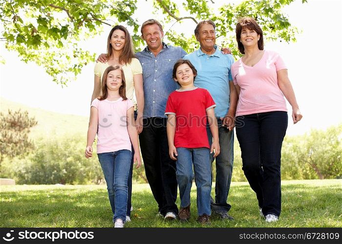 Multi generation Hispanic family in park