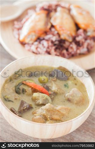 Multi grains berry rice with green curry, stock photo