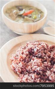 Multi grains berry rice with green curry, stock photo