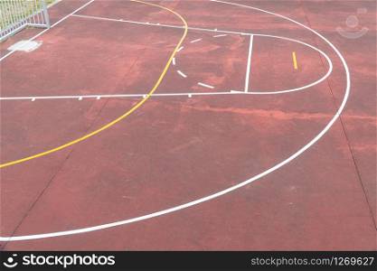 Multi sport game court at school backyard. Empty sport game court at elementary school backyard