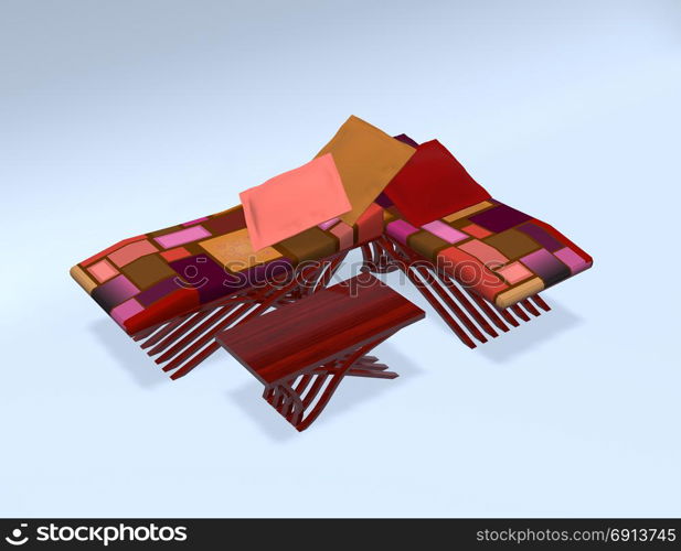 multicolor divan with pillow 3d illustration