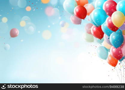 Multicolored balloons and confetti