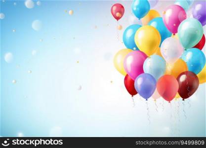 Multicolored balloons and confetti