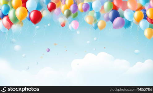 Multicolored balloons and confetti