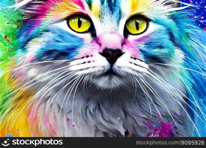 Multicolored cat close-up. Generative AI