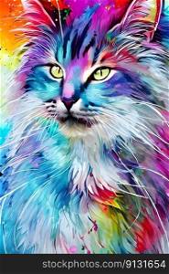 Multicolored cat closeup. Generative AI
