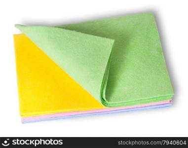 Multicolored cleaning cloths folded on top isolated on white background