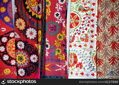 Multicolored cotton fabrics in the market in Istanbul in Turkey