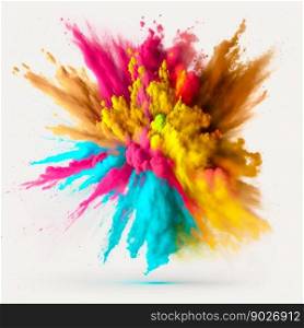 Multicolored explosion of rainbow holi powder paint. Generative AI. High quality illustration. Multicolored explosion of rainbow holi powder paint. Generative AI