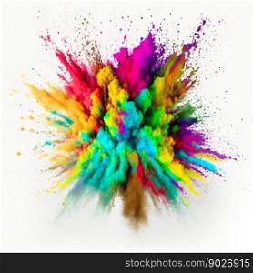 Multicolored explosion of rainbow holi powder paint. Generative AI. High quality illustration. Multicolored explosion of rainbow holi powder paint. Generative AI