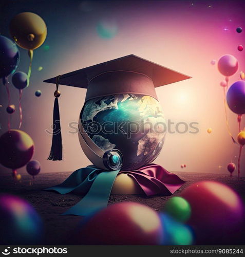 Multicolored graduation celebration background. Illustration Generative AI. Multicolored graduation celebration background. Illustration AI Generative