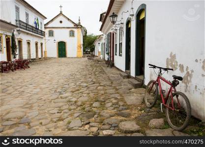multicolored houses on streets of the famous historical town Paraty, Brazil