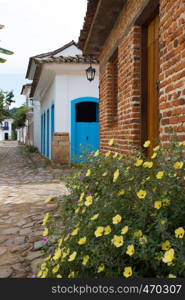 multicolored houses on streets of the famous historical town Paraty, Brazil