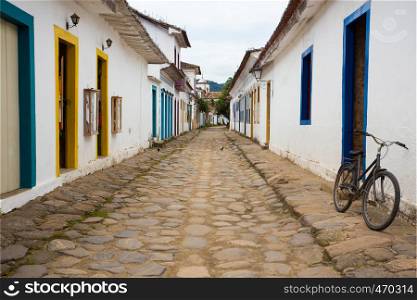 multicolored houses on streets of the famous historical town Paraty, Brazil