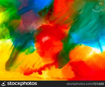 Multicolored paint smudge.Colorful background hand drawn with bright inks and watercolor paints. Color splashes and splatters create uneven artistic modern design.
