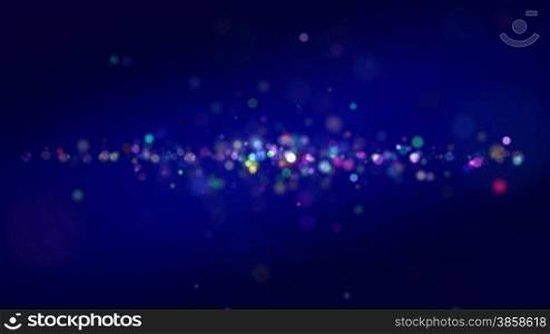 Multicolored particles in space forming horizontal line
