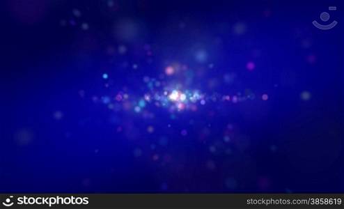 Multicolored particles in space forming horizontal line