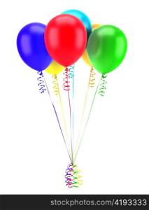 multicolored party balloons with ribbons isolated on white background