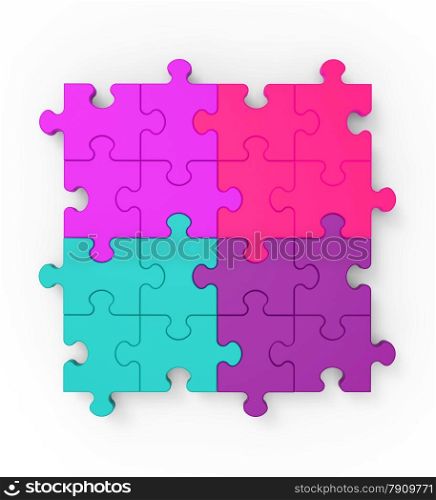 . Multicolored Puzzle Square Shows Completion And Connectivity