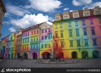 multicolored rainbow houses. beautiful old streets of Prague. Czech Republic. multicolored rainbow houses.