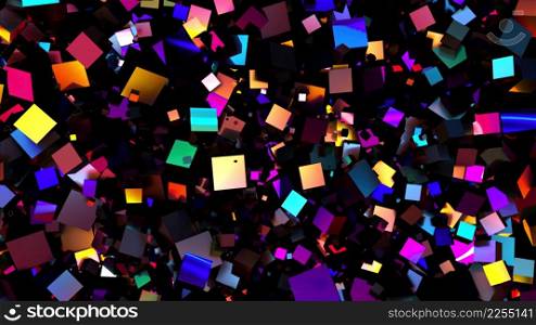 Multicolored random cubes filling the screen, computer generated. 3d rendering neon technological background Multicolored random cubes filling the screen, computer generated. 3d rendering neon technological background. Multicolored random cubes filling the screen, computer generated. 3d rendering neon background