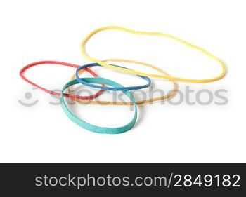 Multicolored rubberbands isolated on white