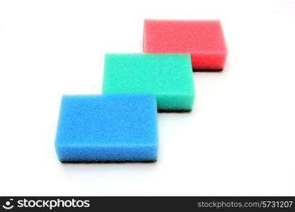 Multicolored sponges color isolated on white background, unhygienic;