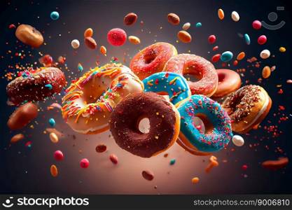Multicolored sweet donuts. Generative AI
