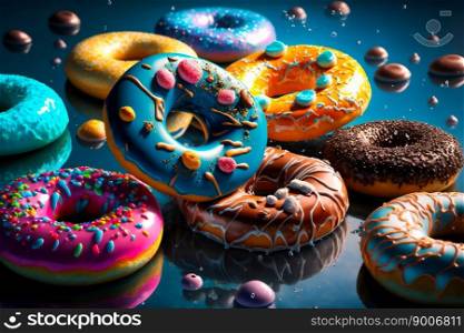 Multicolored sweet donuts. Generative AI
