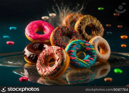 Multicolored sweet donuts. Generative AI