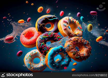 Multicolored sweet donuts. Generative AI 