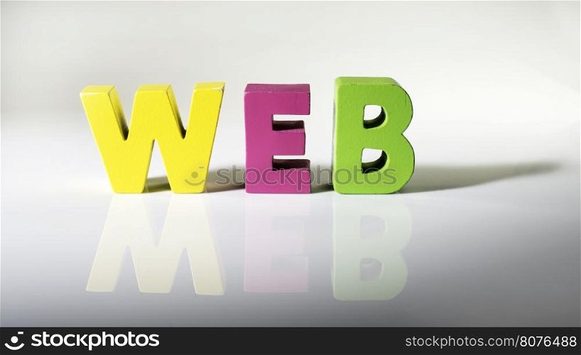 Multicolored text web made of wood. White background