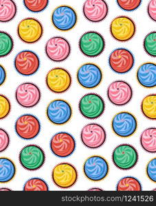 Multicolored vector illustration Seamless background, cream cakes. Seamless background, cream cakes