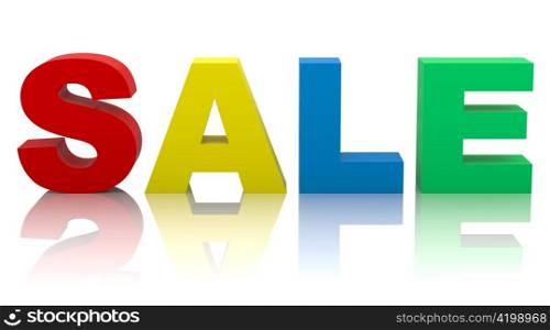 multicolored word sale isolated on white background with reflection