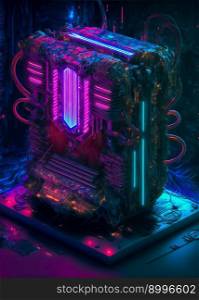Multicoloured futuristic CPU and processor.  Image created with Generative AI technology