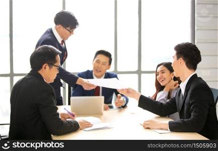Multiethnic diverse group of business coworkers in team meeting discussion