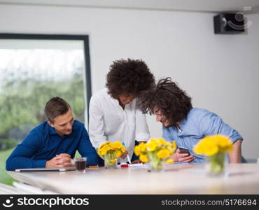 Multiethnic Group of business people discussing business plan in the startup office