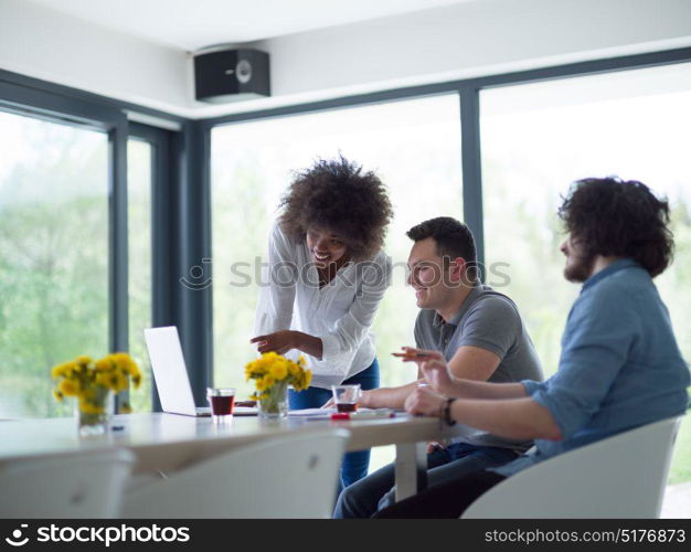 Multiethnic Group of business people discussing business plan in the startup office