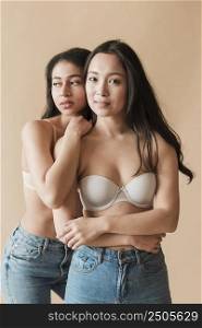 multiethnic young women bras denim
