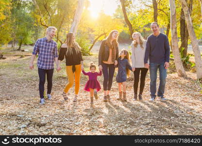 Multigenerational Mixed Race Family Portrait Outdoors.