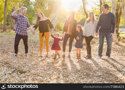 Multigenerational Mixed Race Family Portrait Outdoors.