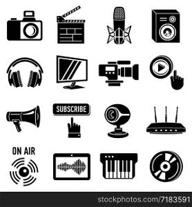 Multimedia internet icons set. Simple illustration of 16 multimedia internet vector icons for web. Multimedia internet icons set, simple style