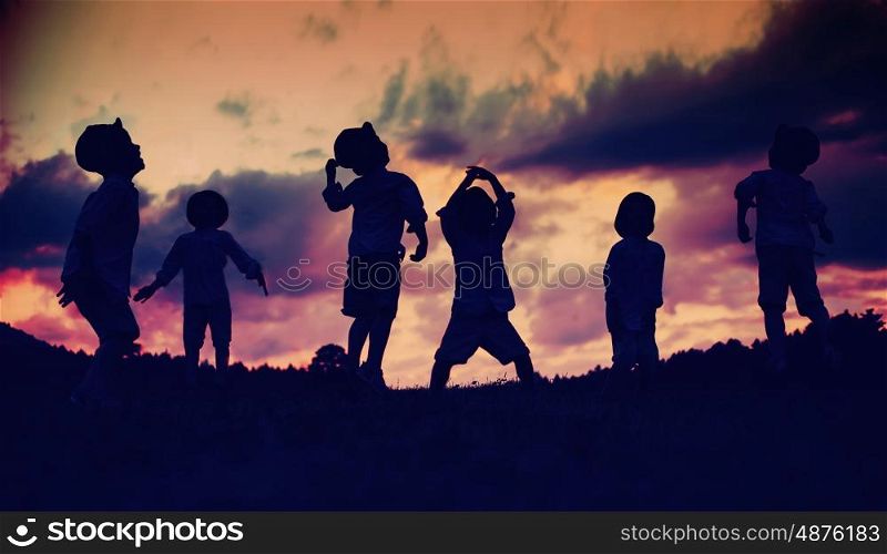 Multiple picture of a cheerful playing child