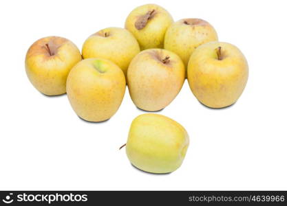 Multiple yellow apples isolated on white background