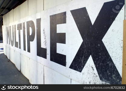 Multiplex sign shot on extreme angle. Building industrie.