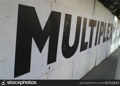 Multiplex sign shot on extreme angle. Building industrie.