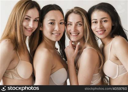 multiracial group content women bras
