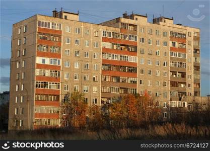 Multistorey apartment in autumn Murmansk, Russia