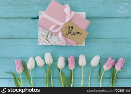 mum inscription with tulips gift
